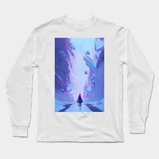 Anime Girl Snowy Broken Ice Christmas Landscape Long Sleeve T-Shirt